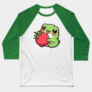 Kawaii Baby Frog Holding Strawberry Fruit Cute Toad Lover Baseball T-Shirt